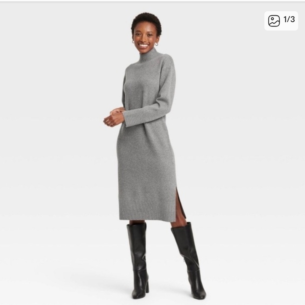 a new day Grey Turtleneck Midi Sweater Dress